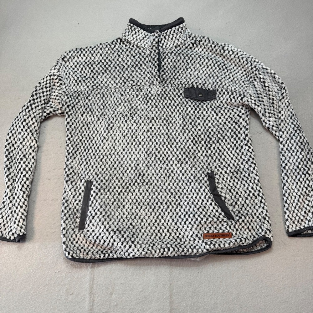 Simply Southern Womens Pullover Fuzzy Sherpa Fleece‎ Gray Black XL